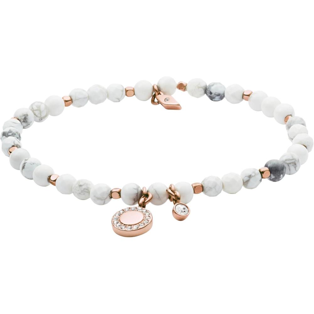 imageFossil Womens Rose GoldTone Stainless Steel Chain or Beaded Bracelet for WomenRose Gold White Bead