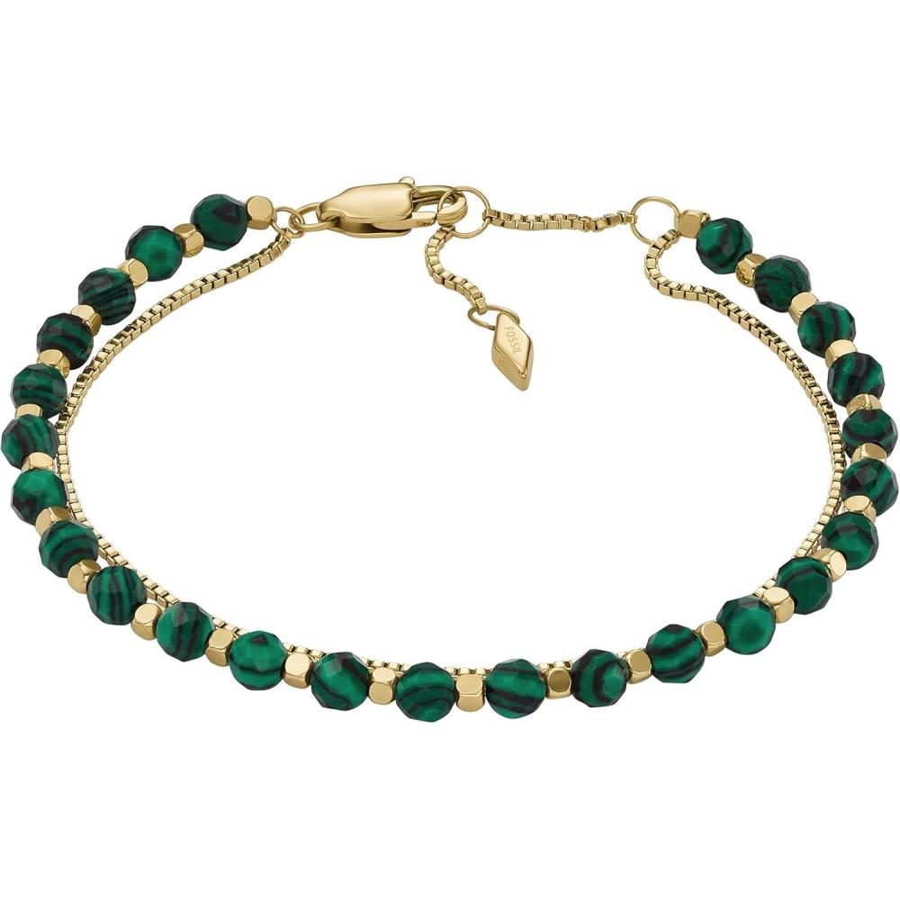 imageFossil Womens Stainless Steel GoldTone Beaded BraceletGold Malachite Bead