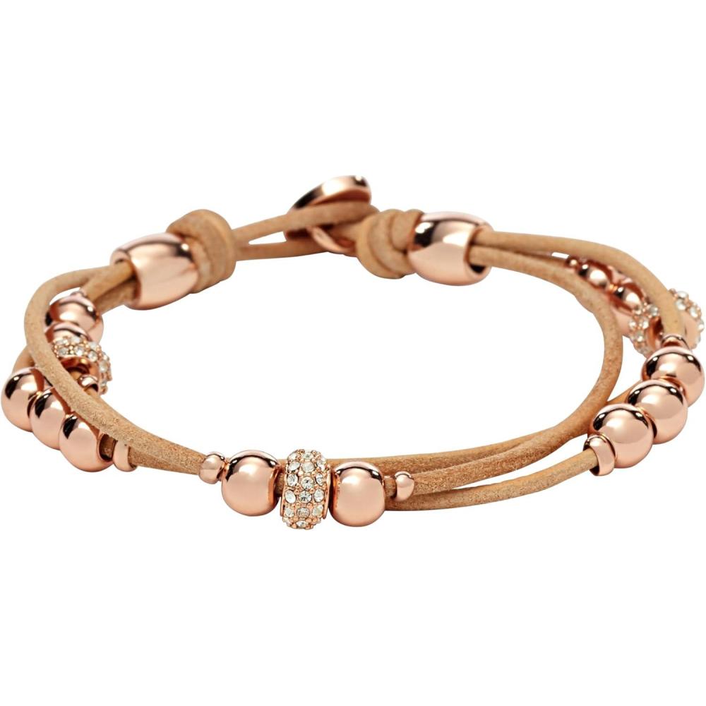 imageFossil Womens Stainless Steel and Genuine Leather Bracelet for WomenRose Gold GlitzTan