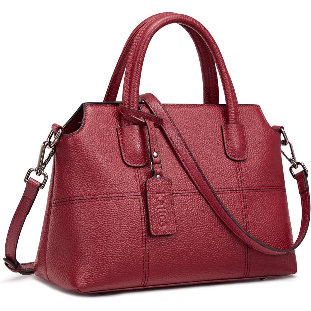 imageKattee Genuine Leather Handbags for Women Soft Hobo Satchel Shoulder Crossbody Bags Ladies PursesRed