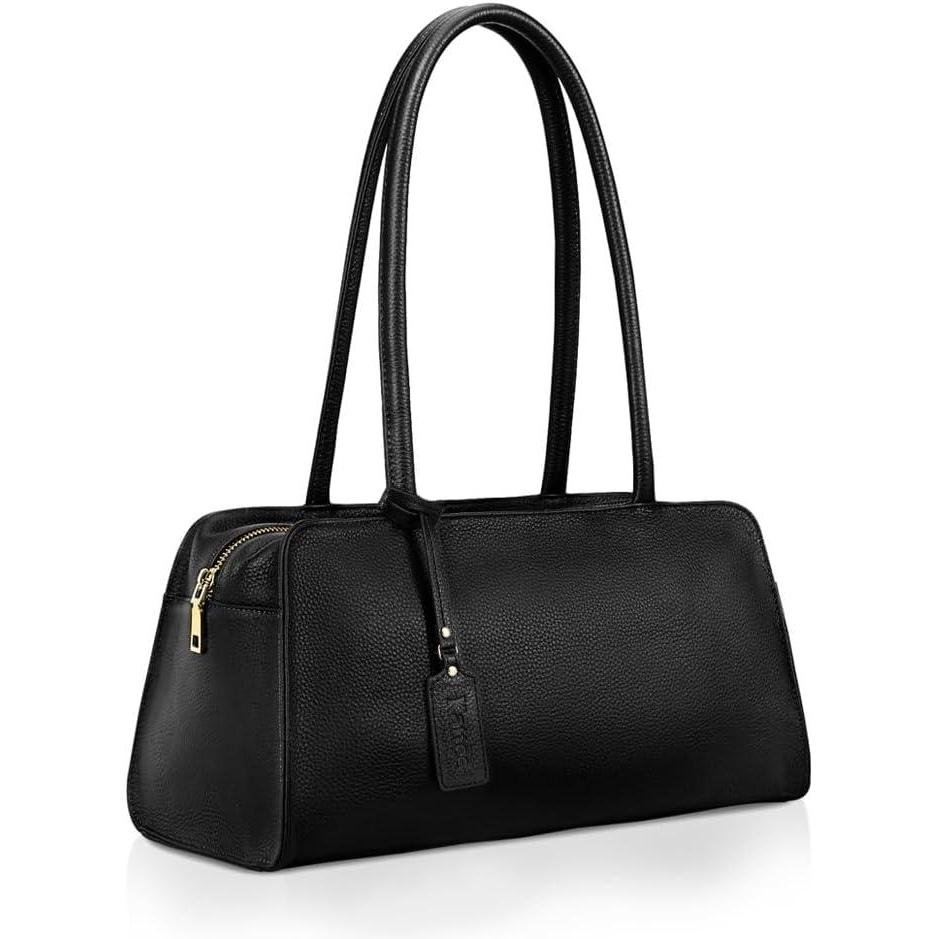 imageKattee Leather Purses and Handbags for Women Medium Tophandle Tote Bag Satchel Shoulder BagsBlack