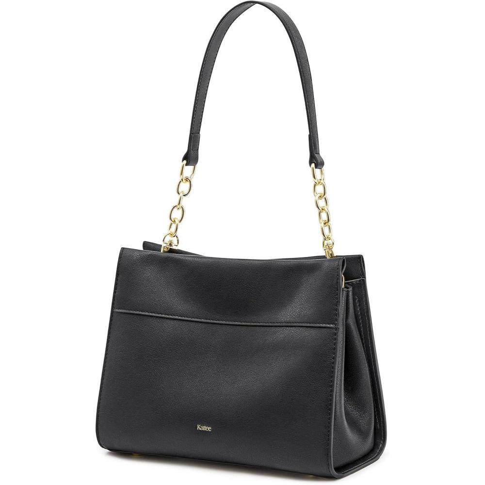 imageKattee Leather Purses and Handbags for Women Small Crossbody Bags for Women Top Handle Hobo Shoulder Bag with 2 StrapsBlack