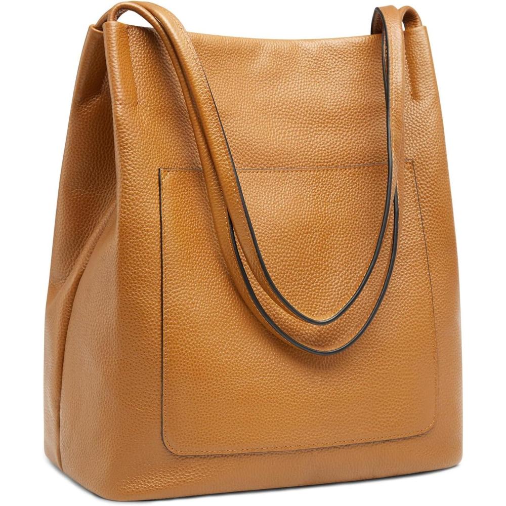 imageKattee Leather Shoulder Tote Bags for Women Soft Purses and Handbags with Top Magnetic Snap ClosureBrown