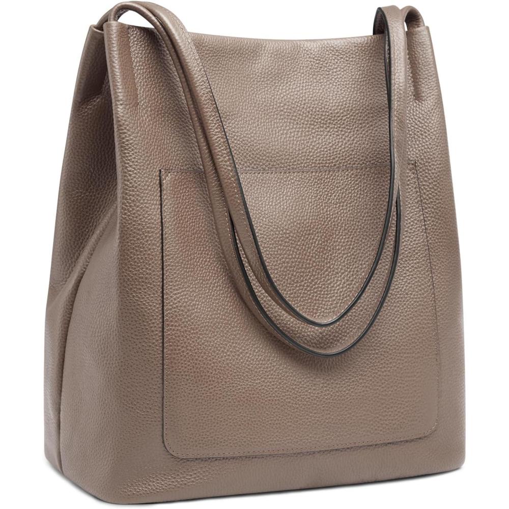 imageKattee Leather Shoulder Tote Bags for Women Soft Purses and Handbags with Top Magnetic Snap ClosureKhaki