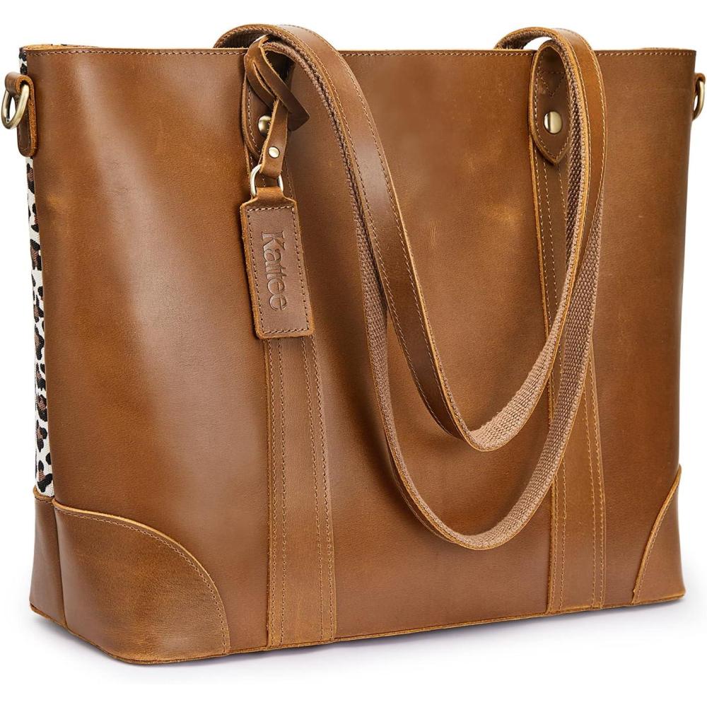 imageKattee Leather Tote Bags for Women Purses and Handbags Shoulder Crossbody Bag Work LargeLight Brown