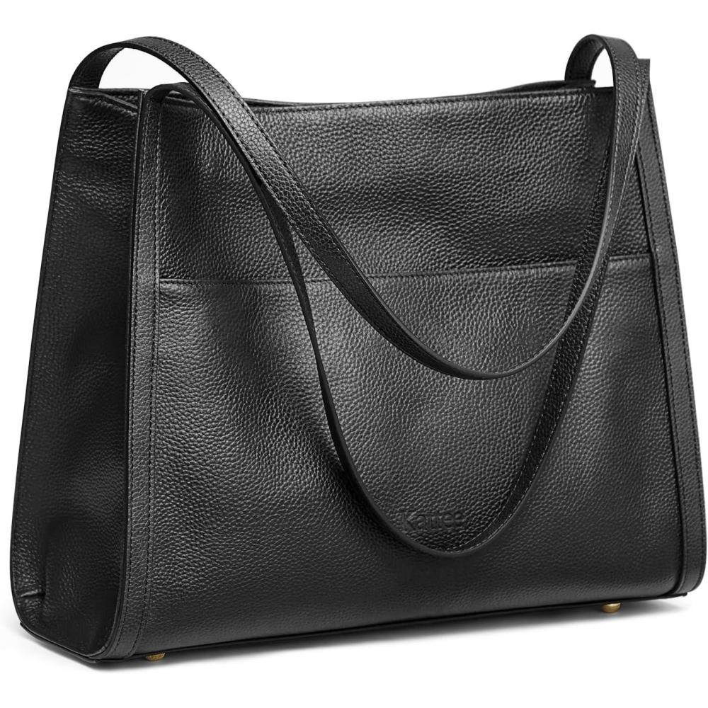imageKattee Leather Tote Bags for Women Soft Leather Shoulder Purses and HandbagsBlack