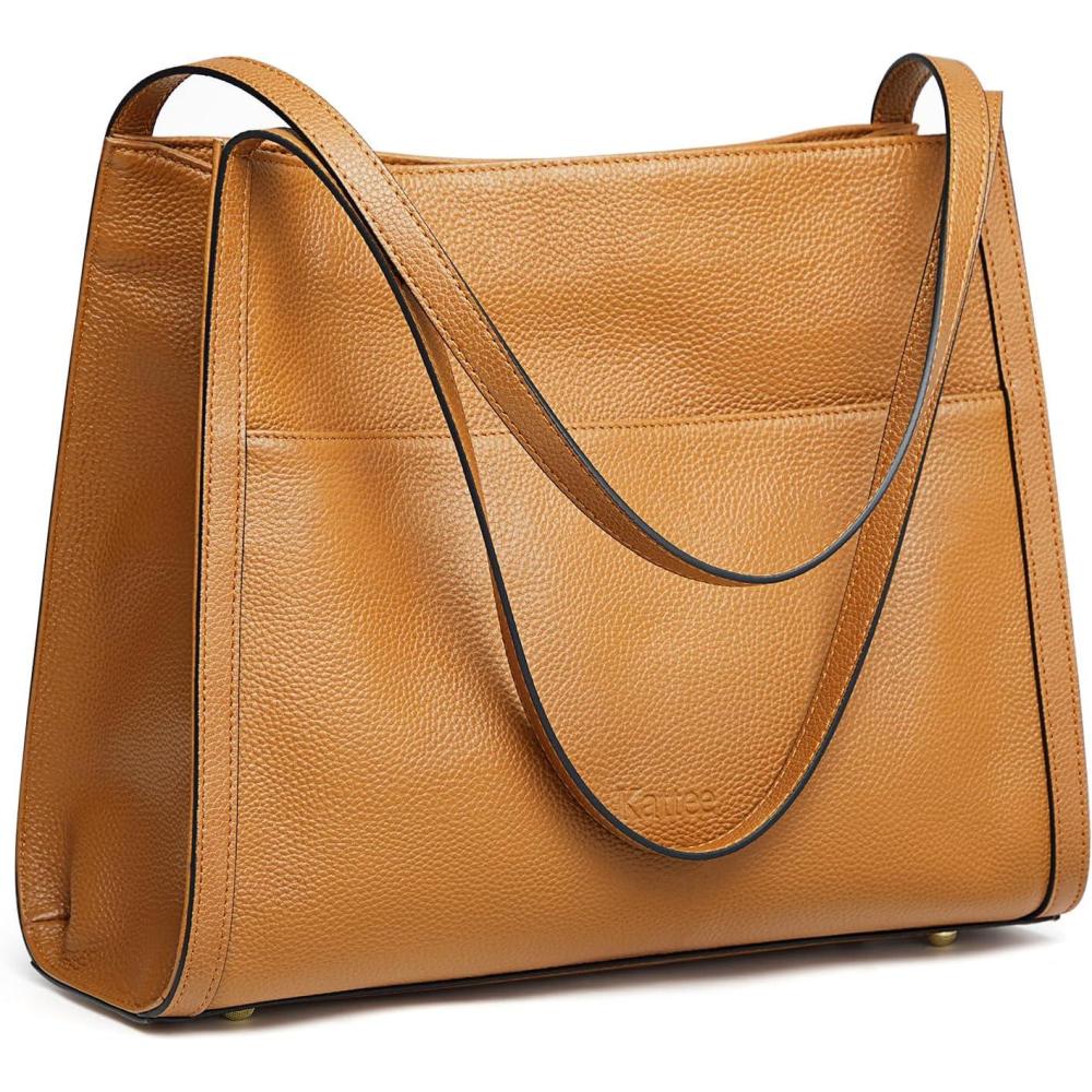 imageKattee Leather Tote Bags for Women Soft Leather Shoulder Purses and HandbagsBrown