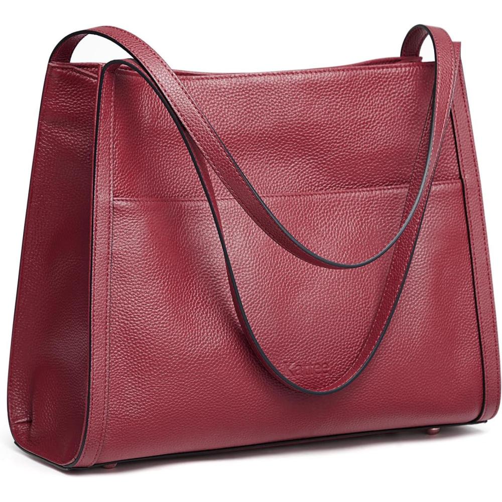 imageKattee Leather Tote Bags for Women Soft Leather Shoulder Purses and HandbagsWine Red