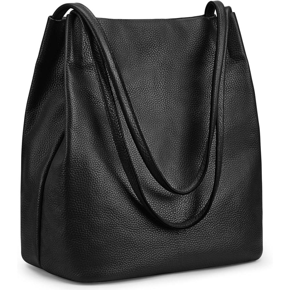 imageKattee Women Soft Leather Totes Shoulder Bag Purses and Handbags with Top Magnetic Snap ClosureBlack