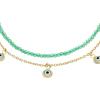 Fossil Women’s Stainless Steel Gold-Tone Beaded Bracelet(Gold/Turquoise Evil Eye)