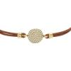 Fossil Women’s Stainless Steel and Genuine Leather Bracelet for Women(Gold Sadie Glitz Disc & Brown Leather)