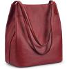 Kattee Women Soft Leather Totes Shoulder Bag Purses and Handbags with Top Magnetic Snap Closure(Wine Red)