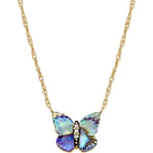 Fossil Women’s Gold-Tone Stainless Steel Pendant Chain Necklace for Women(Butterfly Blue MOP)