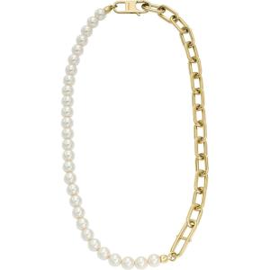 Fossil Women’s Gold-Tone Stainless Steel Pendant Chain Necklace for Women(Gold Chain/Pearl)