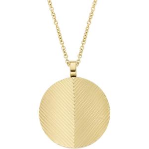Fossil Women’s Gold-Tone Stainless Steel Pendant Chain Necklace for Women(Gold Harlow Linear Texture Disc)