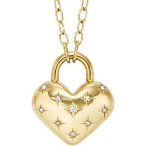 Fossil Women’s Gold-Tone Stainless Steel Pendant Chain Necklace for Women(Gold Sadie Heart Lock)