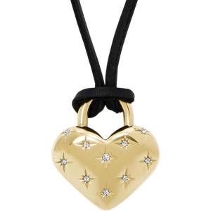 Fossil Women’s Gold-Tone Stainless Steel Pendant Chain Necklace for Women(Gold/Black Sadie Heart)