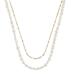 Fossil Women’s Gold-Tone Stainless Steel Pendant Chain Necklace for Women(Gold/Pearl Layer)