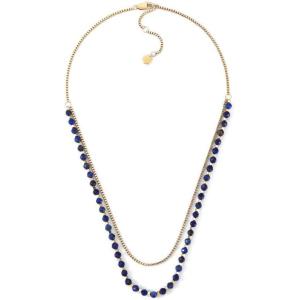 Fossil Women’s Gold-Tone Stainless Steel Pendant Chain Necklace for Women(Layered Blue Bead)