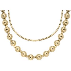 Fossil Women’s Gold-Tone Stainless Steel Pendant Chain Necklace for Women(Layered Gold Bead)