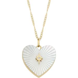 Fossil Women’s Gold-Tone Stainless Steel Pendant Chain Necklace for Women(MOP Heart Locket)
