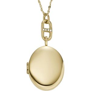 Fossil Women’s Plated Stainless Steel Engravable Personalized Gift Pendant Chain Necklace for Women(Gold Locket)