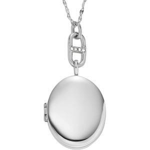 Fossil Women’s Plated Stainless Steel Engravable Personalized Gift Pendant Chain Necklace for Women(Silver Locket)