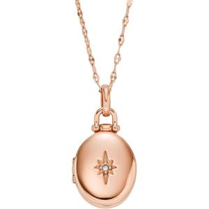 Fossil Women’s Rose Gold-Tone Stainless Steel Pendant Chain Necklace for Women(Rose Gold Locket)