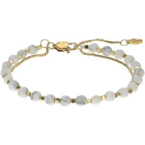 Fossil Women’s Stainless Steel Gold-Tone Beaded Bracelet(Gold/Howlite)