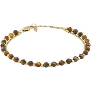 Fossil Women’s Stainless Steel Gold-Tone Beaded Bracelet(Gold/Tigers Eye)