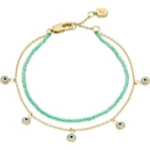 Fossil Women’s Stainless Steel Gold-Tone Beaded Bracelet(Gold/Turquoise Evil Eye)