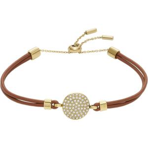 Fossil Women’s Stainless Steel and Genuine Leather Bracelet for Women(Gold Sadie Glitz Disc & Brown Leather)