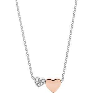 Fossil Women’s Sterling Silver or Silver-Tone Stainless Steel Pendant Chain Necklace for Women(Silver Rose Gold Duo Hearts)