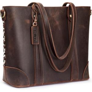 Kattee Leather Tote Bags for Women, Purses and Handbags Shoulder Crossbody Bag Work Large(Dark Brown)
