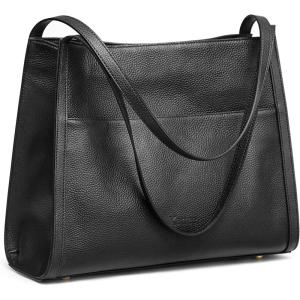 Kattee Leather Tote Bags for Women, Soft Leather Shoulder Purses and Handbags(Black)