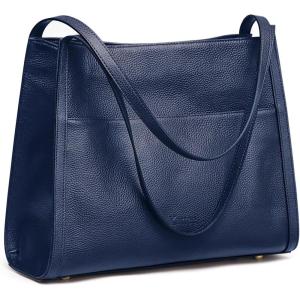 Kattee Leather Tote Bags for Women, Soft Leather Shoulder Purses and Handbags(Navy)