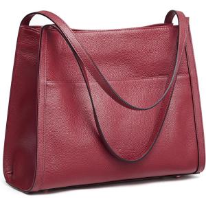 Kattee Leather Tote Bags for Women, Soft Leather Shoulder Purses and Handbags(Wine Red)