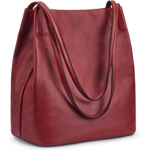 Kattee Women Soft Leather Totes Shoulder Bag Purses and Handbags with Top Magnetic Snap Closure(Wine Red)