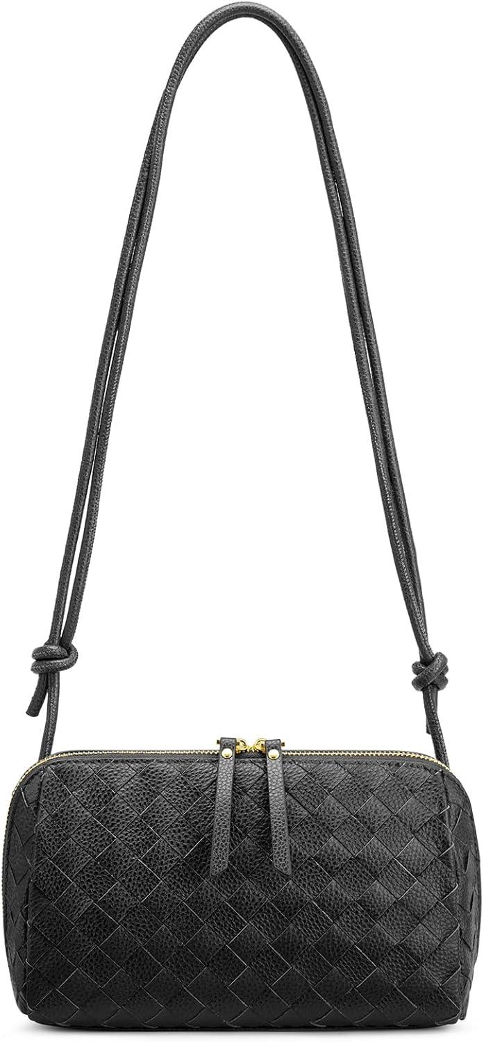 imageKattee Crossbody Bags for Women Trendy Small Woven Handbags Soft Shoulder Purses Travel Top Grain LeatherBlack