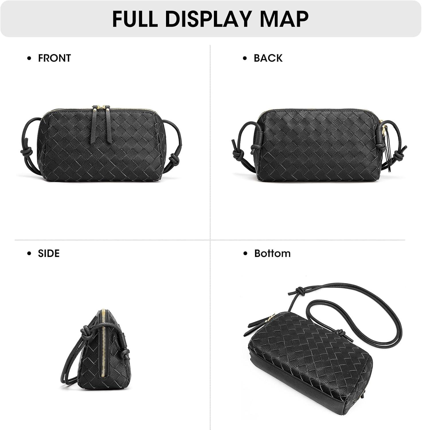imageKattee Crossbody Bags for Women Trendy Small Woven Handbags Soft Shoulder Purses Travel Top Grain LeatherBlack