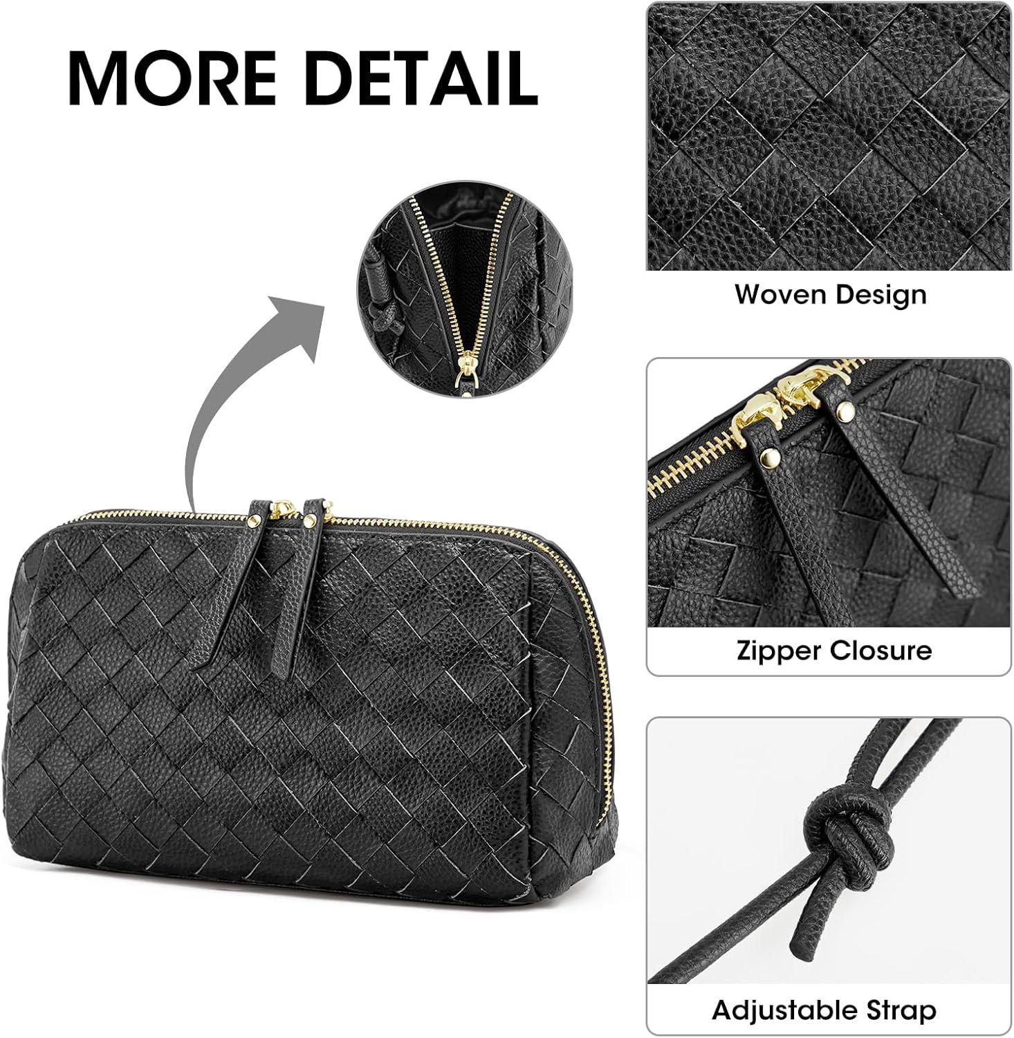 imageKattee Crossbody Bags for Women Trendy Small Woven Handbags Soft Shoulder Purses Travel Top Grain LeatherBlack