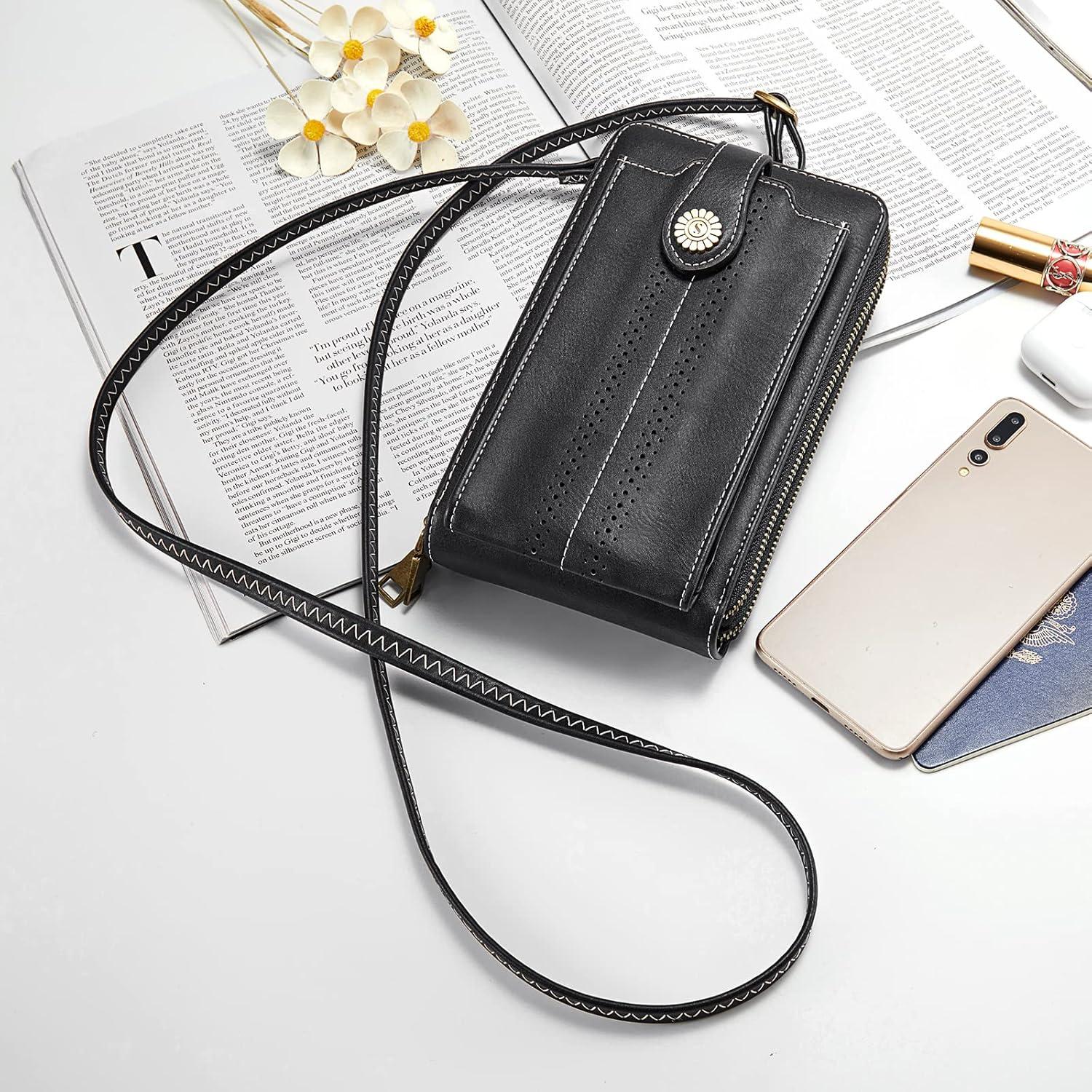 imageKattee Phone Purse for Women Small Crossbody Bags for Women Vegan Leather Wristlet Wallets Phone Bag with RFID Blocking