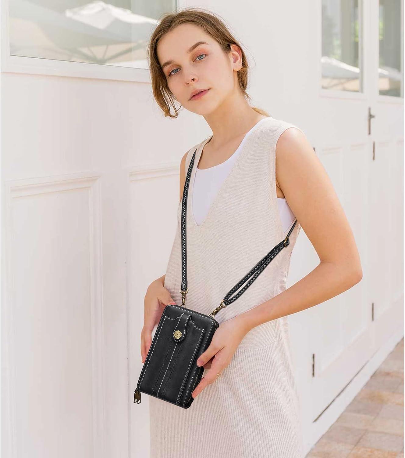 imageKattee Phone Purse for Women Small Crossbody Bags for Women Vegan Leather Wristlet Wallets Phone Bag with RFID Blocking