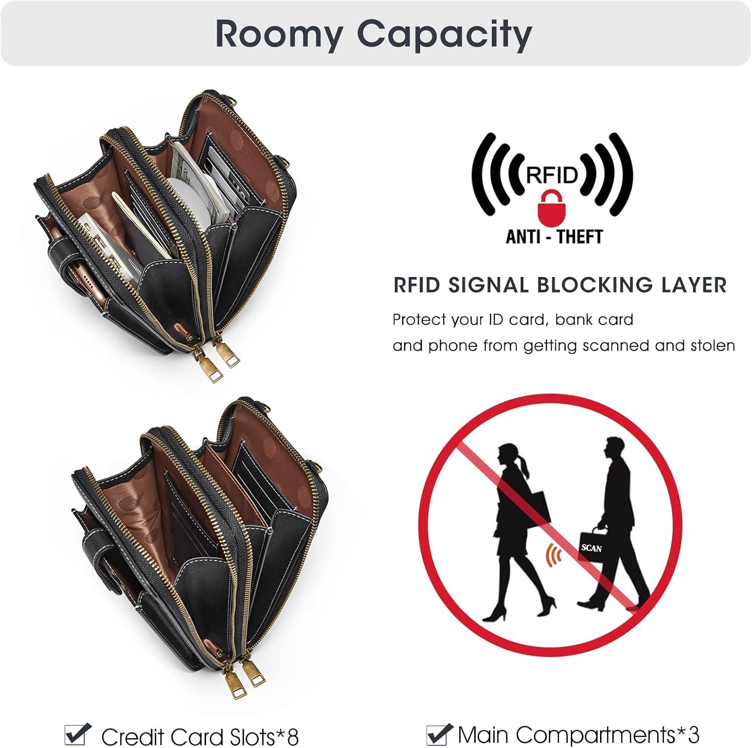 imageKattee Phone Purse for Women Small Crossbody Bags for Women Vegan Leather Wristlet Wallets Phone Bag with RFID Blocking