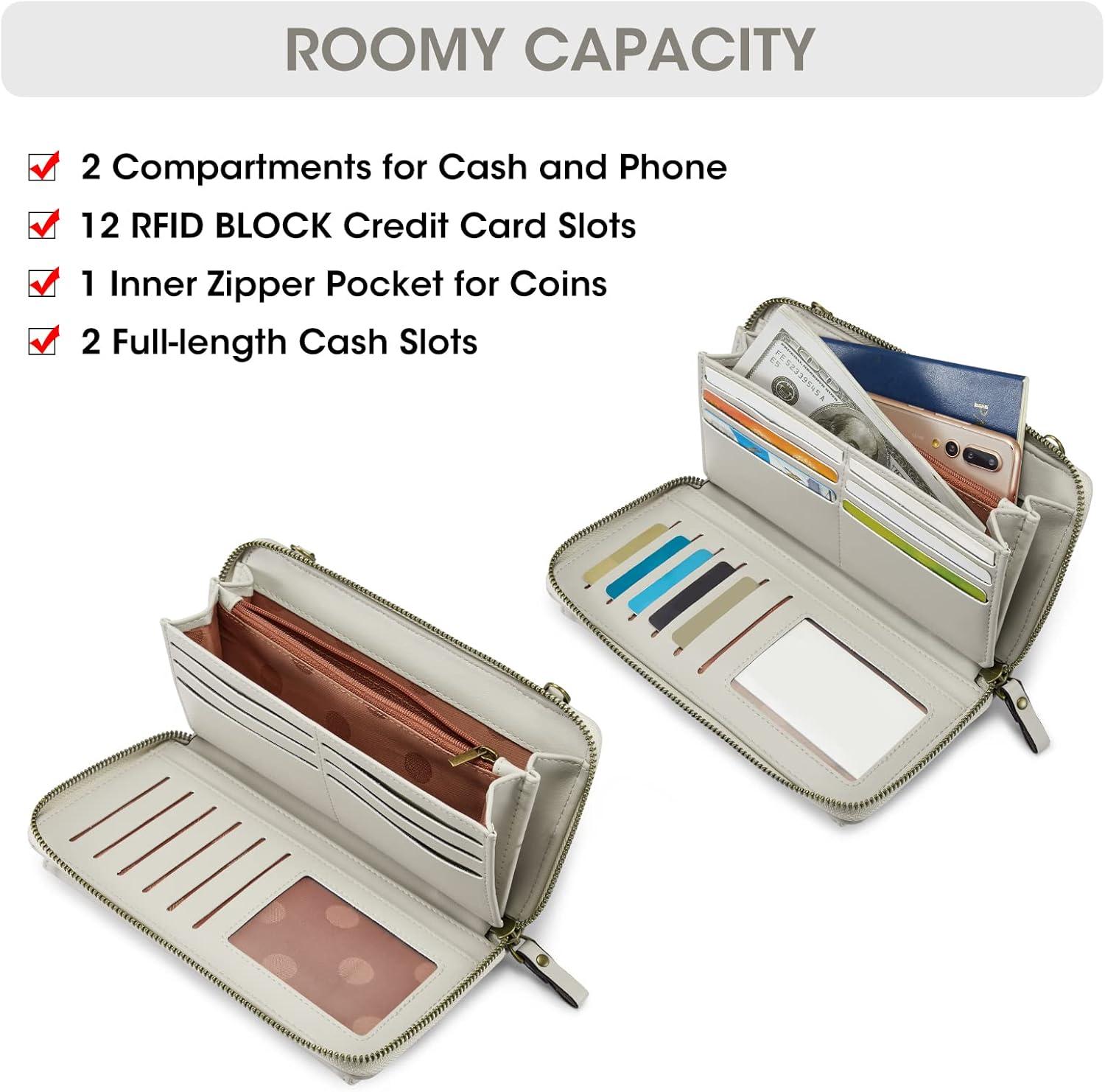 imageKattee Wristlet Wallets for Women Crossbody Cell Phone Purse RFID Blocking with Card HolderLight Grey