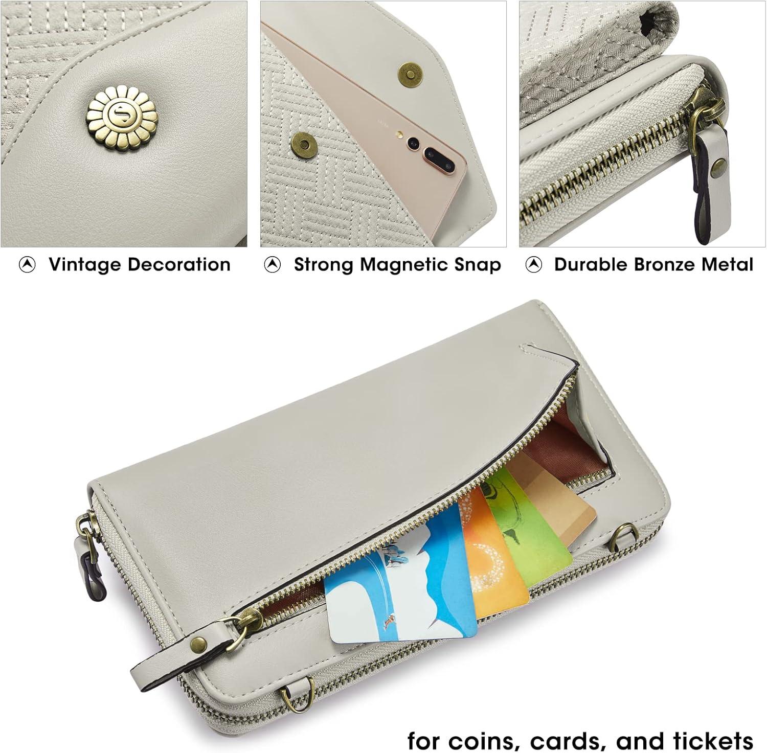 imageKattee Wristlet Wallets for Women Crossbody Cell Phone Purse RFID Blocking with Card HolderLight Grey