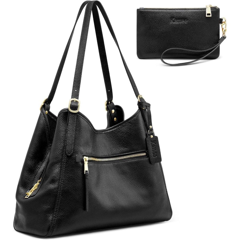 imageKattee Women Genuine Leather Totes Shoulder Bag Satchel Purses and Handbags 2Pcs Set