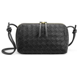 Kattee Crossbody Bags for Women Trendy Small Woven Handbags Soft Shoulder Purses Travel Top Grain Leather(Black)