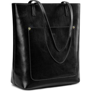 Kattee Leather Tote Bag for Women, Genuine Leather Purses and Handbags, Vintage Shoulder Bag with Key Chain