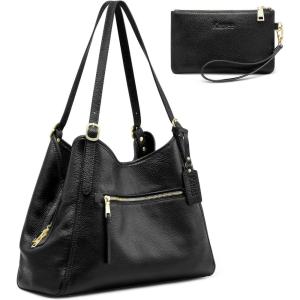 Kattee Women Genuine Leather Totes Shoulder Bag Satchel Purses and Handbags 2Pcs Set